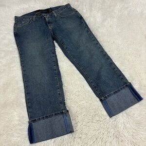 Calvin Klein Womens Blue Medium Wash Cuffed Cropped Denim Jeans Size 10 NWT